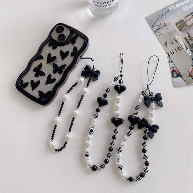 Beaded Phone Strap — Butterfly & Pearl